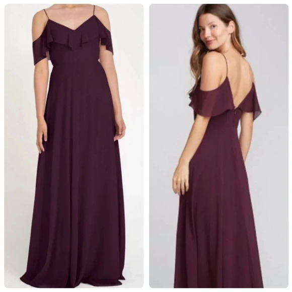 Jenny Yoo Mila Dress in Black Currant Luxe Chiffon - Picture 1 of 10